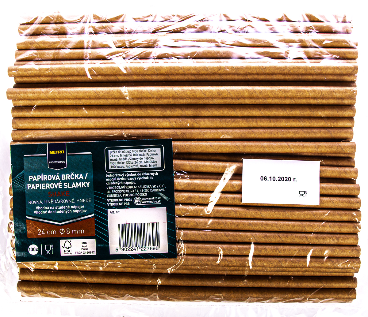 METRO PROFESSIONAL Slamky papierové 8 x 240 mm kraftové 100 ks