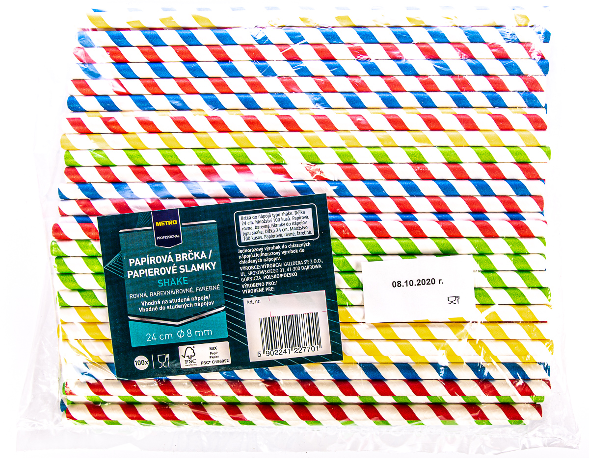 METRO PROFESSIONAL Slamky papierové 8 x 240 mm pruhované 100 ks
