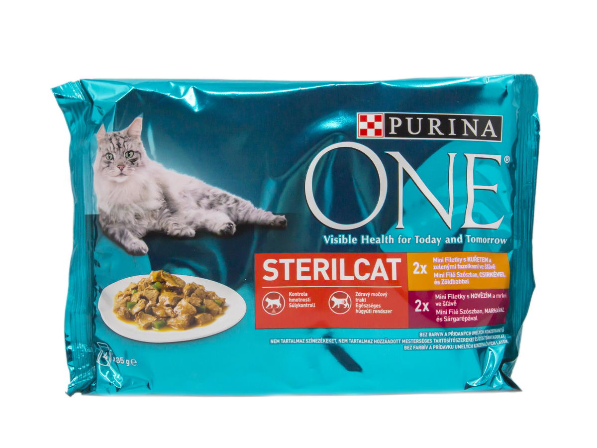 PURINA ONE Sterilcat mini filetky s kuracím a hovädzím kapsičky 4 x 85 g