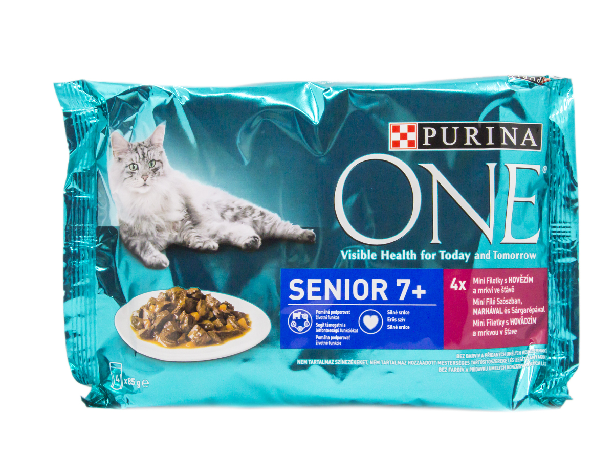 PURINA ONE Senior 7+ mini filetky s hovädzím kapsičky 4 x 85 g