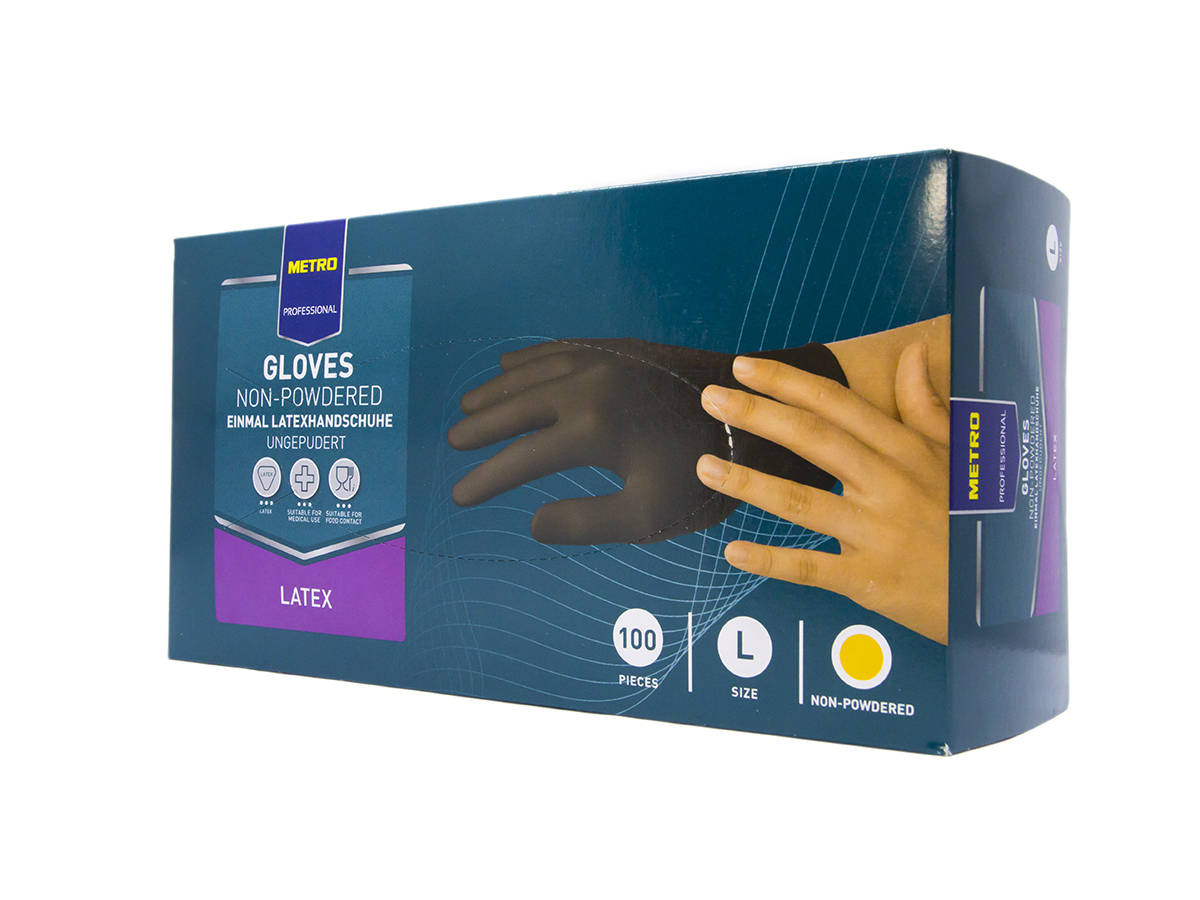 METRO PROFESSIONAL Rukavice latexové nepúdrované čierne veľkosť L 100 ks