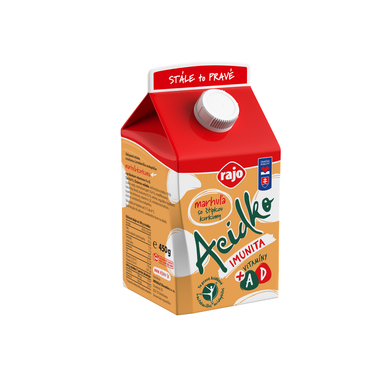 rajo Acidko kyslomliečny nápoj marhuľa-kurkuma chlad. 8 x 450 ml