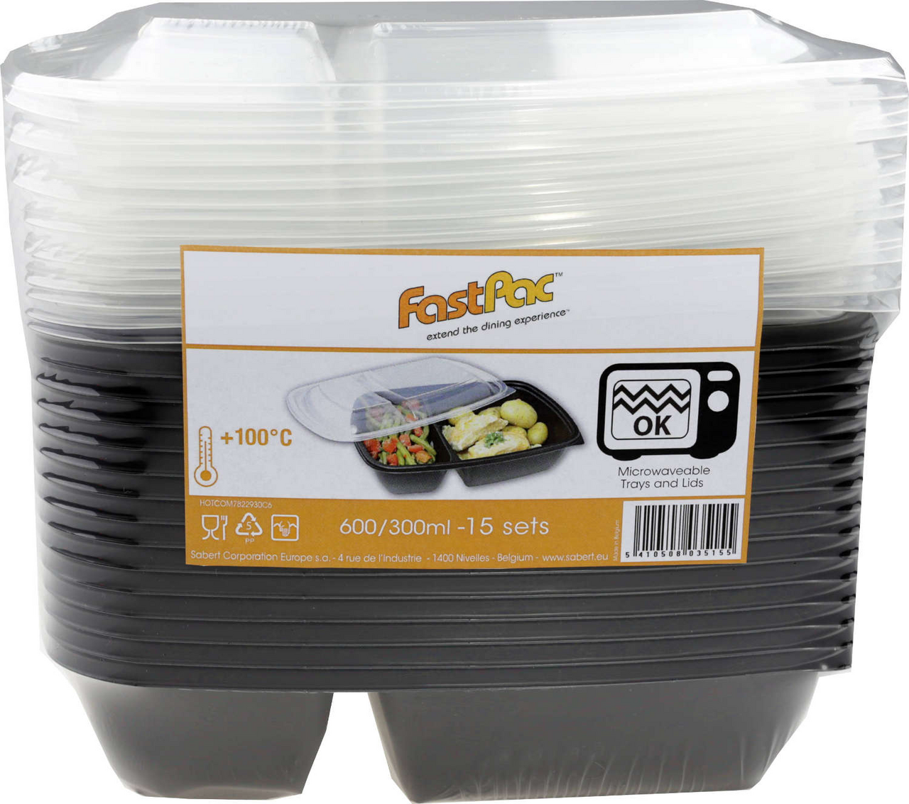 Nádoba + viečko 2 priehradky 600/ 300 ml recyklovateľný plast FastPac 15 ks