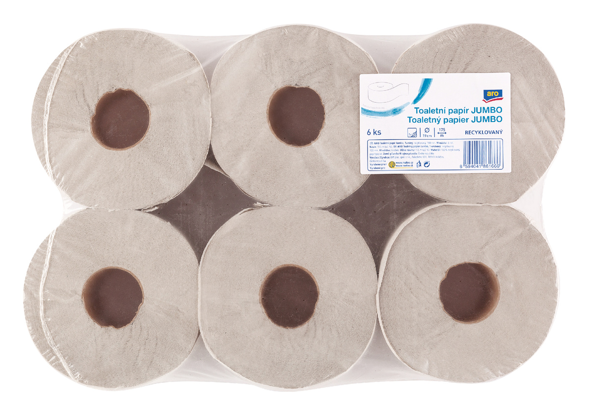 aro Toaletný papier Jumbo recyklát 1-vrstvový 190 mm 6 ks