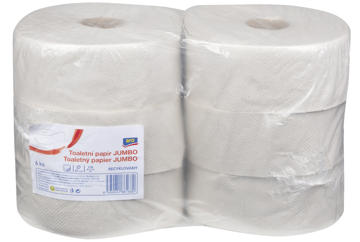 aro Toaletný papier Jumbo recyklát 1-vrstvový 230 mm 6 ks