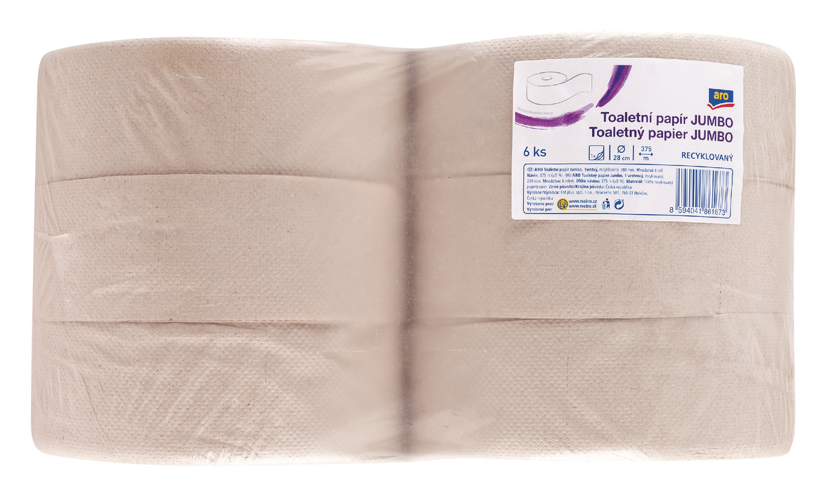 aro Toaletný papier Jumbo recyklát 1-vrstvový 280 mm 6 ks