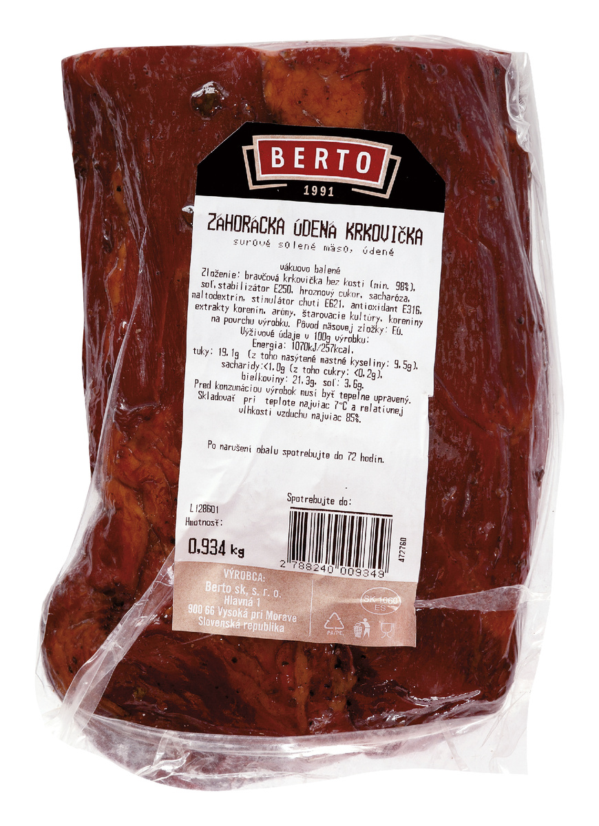 BERTO Záhorácka údená krkovička chlad. váž. cca 900 g