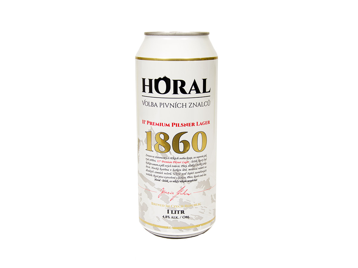 HORAL 4,8 % Premium Pilsner Lager pivo 1 l vratná plechovka