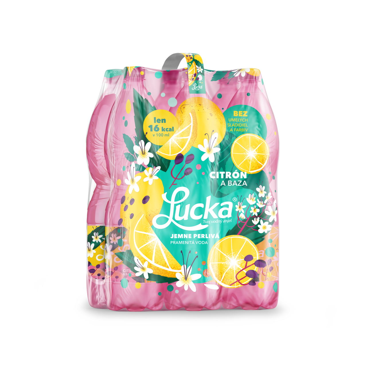 Lucka pramenitá voda citrón a baza perlivá 6 x 1,5 l vratná PET fľaša