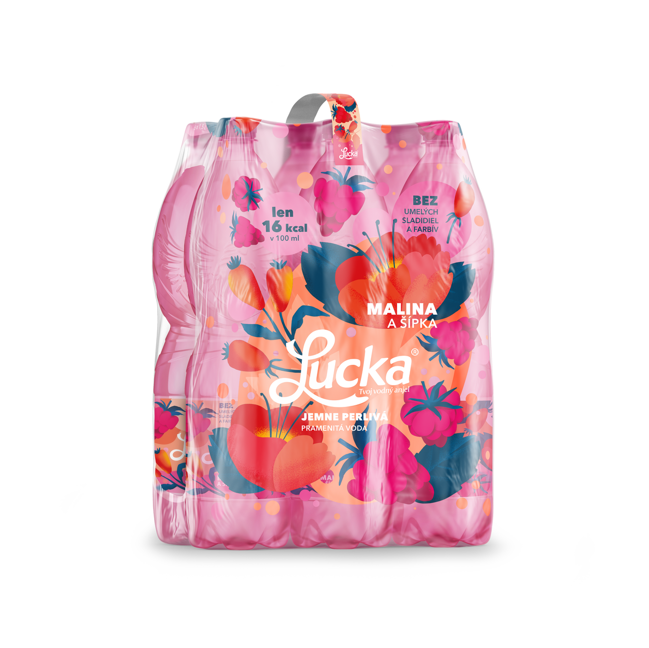Lucka pramenitá voda perlivá malina-šípka 6 x 1,5 l vratná PET fľaša