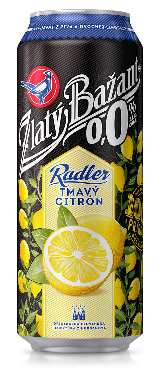 Zlatý Bažant 0,0° pivo nealkoholické radler tmavý citrón 6 x 500 ml vratná plechovka
