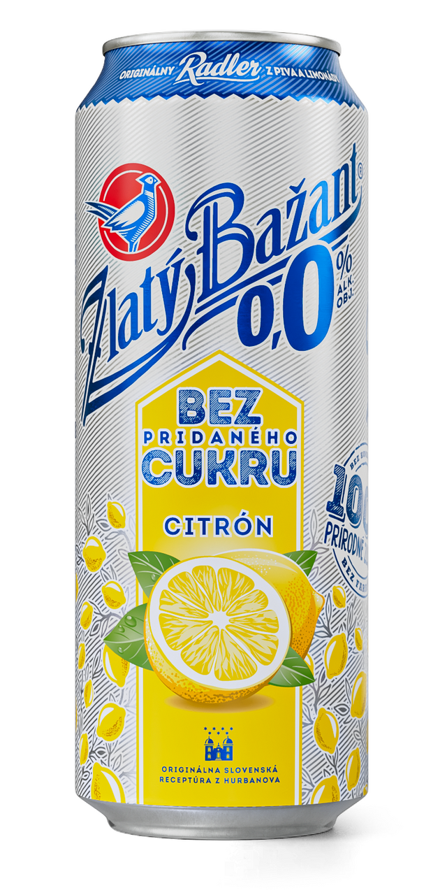 Zlatý Bažant 0,0 % radler bez pridaného cukru citrón 6 x 500 ml vratná plechovka
