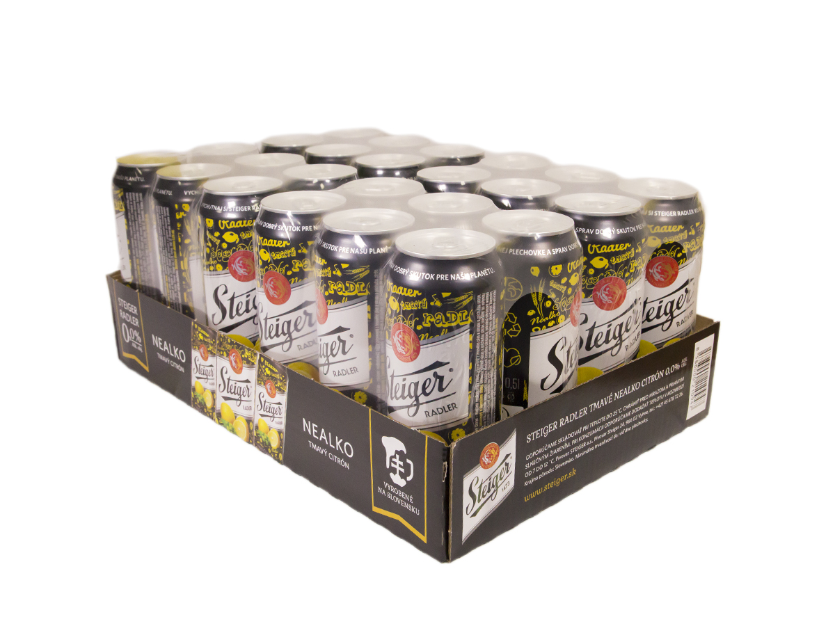 Steiger nealkoholické pivo tmavé citrón 24 x 500 ml vratná plechovka