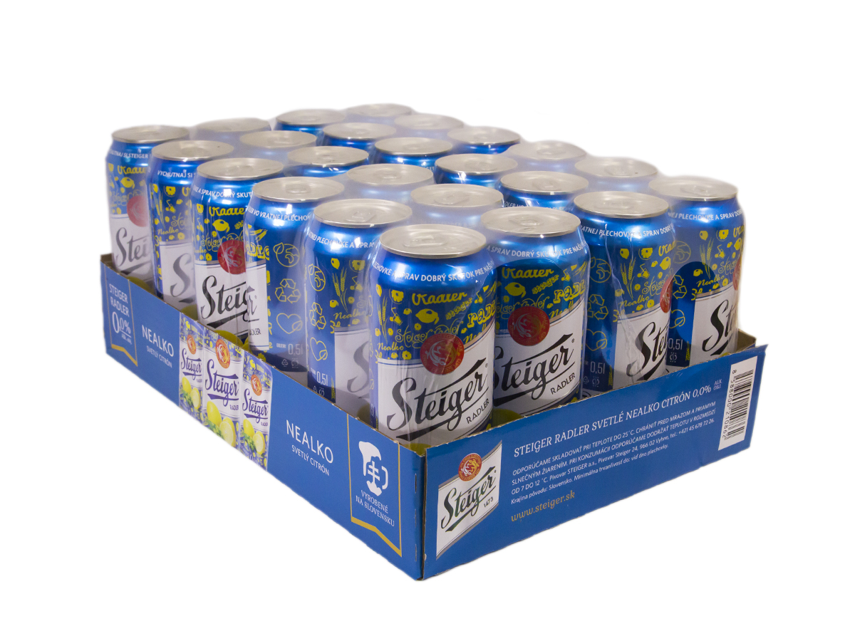 Steiger nealkoholické pivo svetlé citrón 24 x 500 ml vratná plechovka
