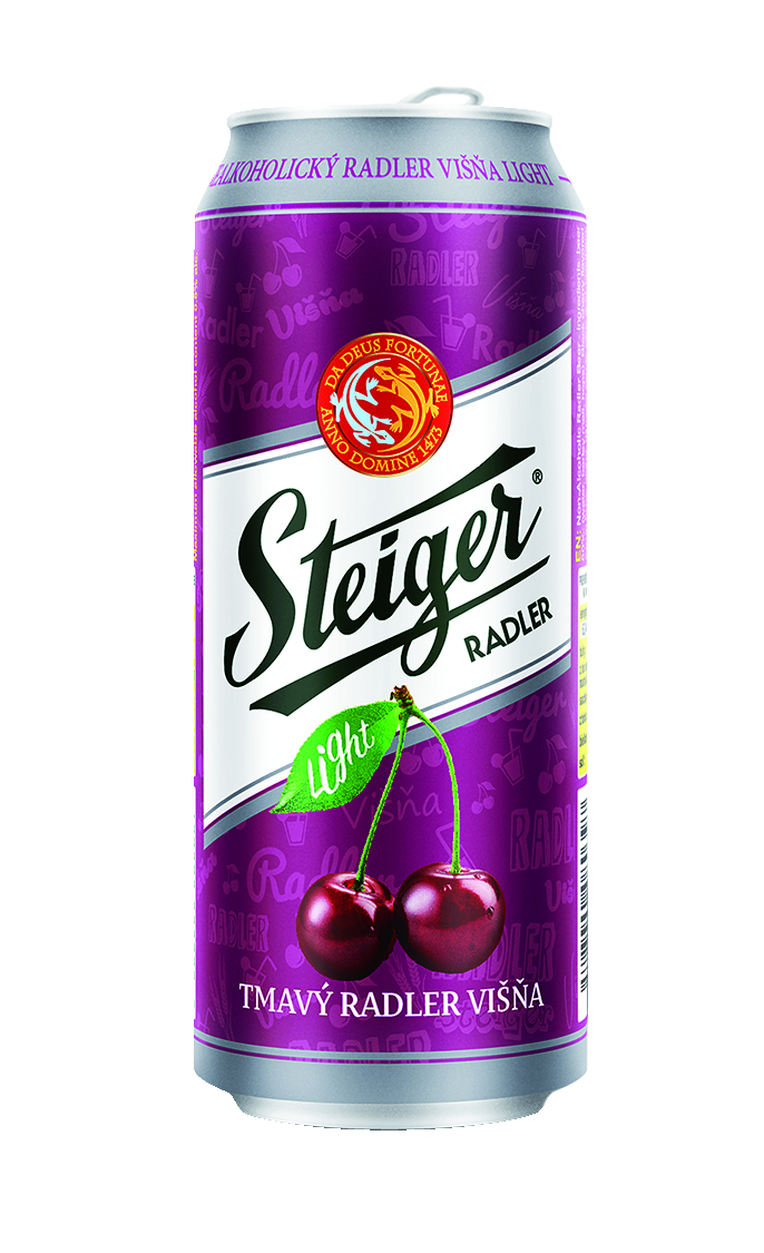 Steiger Light pivo radler nealkoholické tmavé višňa 6 x 500 ml vratná plechovka