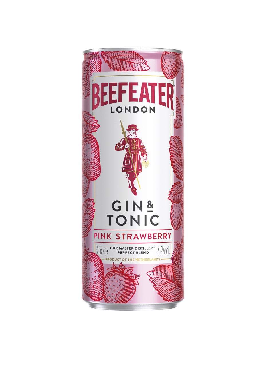 BEEFEATER Pink Strawberry gin and tonic 4,9% 250 ml vratná plechovka