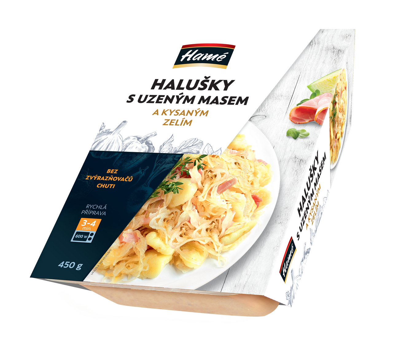 Hamé Halušky s údeným mäsom a kyslou kapustou chlad. 450 g