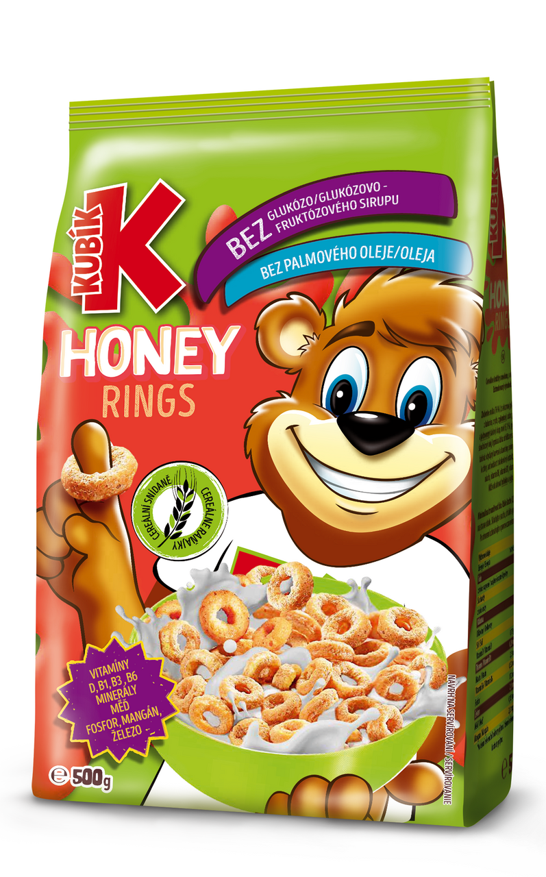 KUBÍK Honey Rings cereálie do mlieka 500 g