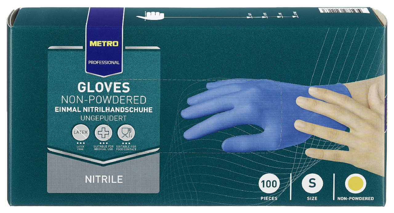 METRO PROFESSIONAL Rukavice nepúdrované nitril modré veľkosť S 100 ks