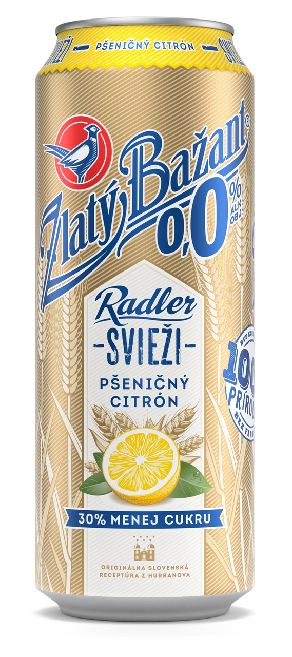Zlatý Bažant Radler 0,0 % svieži pšeničný citrón 6 x 500 ml vratná plechovka