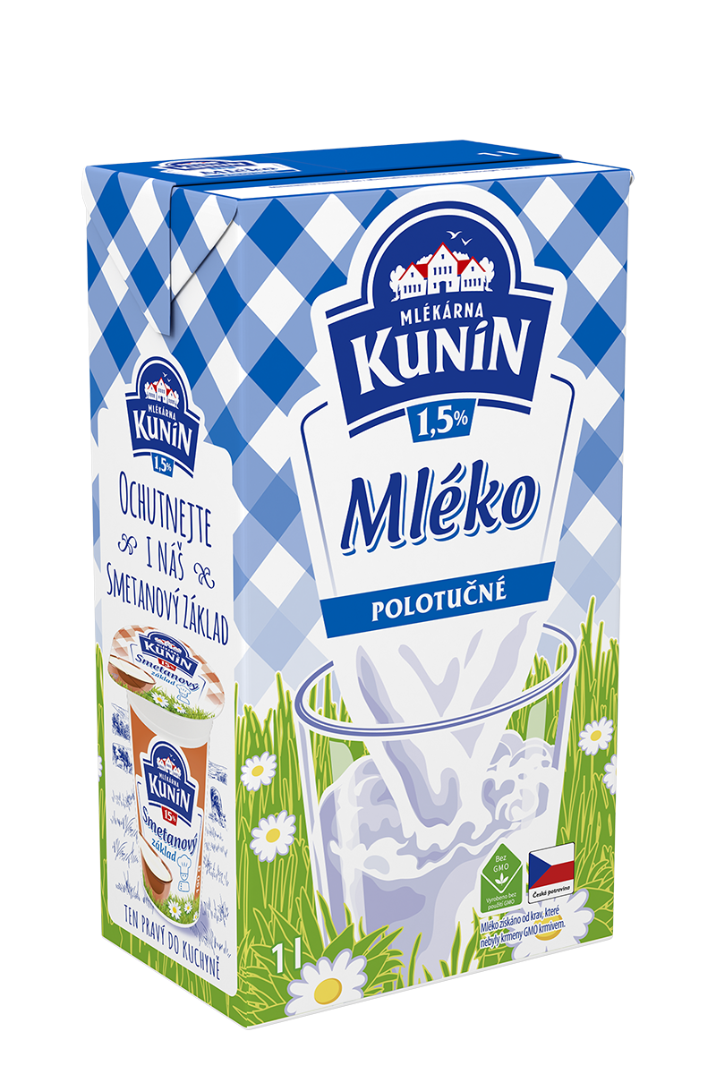 MLÉKÁRNA KUNÍN Mlieko UHT 1,5 % 12 x 1 l