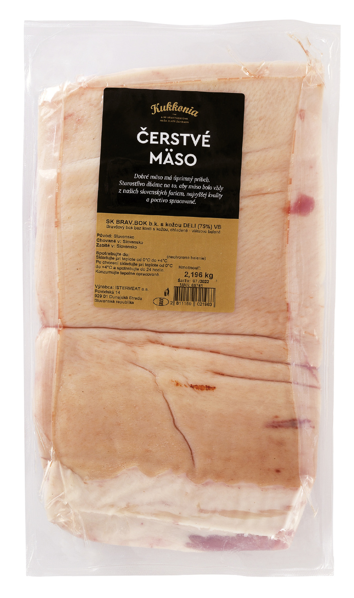 KUKKONIA Bravčový bok bez kosti s kožou 75% vákuovo balený chlad. váž. cca 1,1 - 1,3 kg