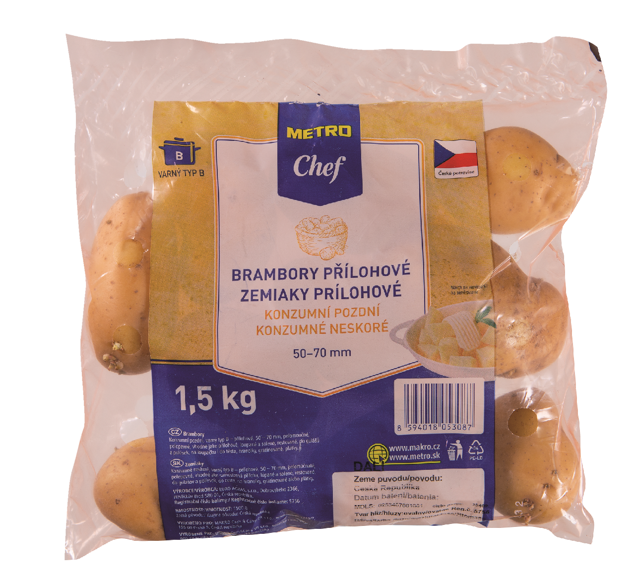 METRO Chef Zemiaky B 50/70 CZ čertsvé 1,5 kg