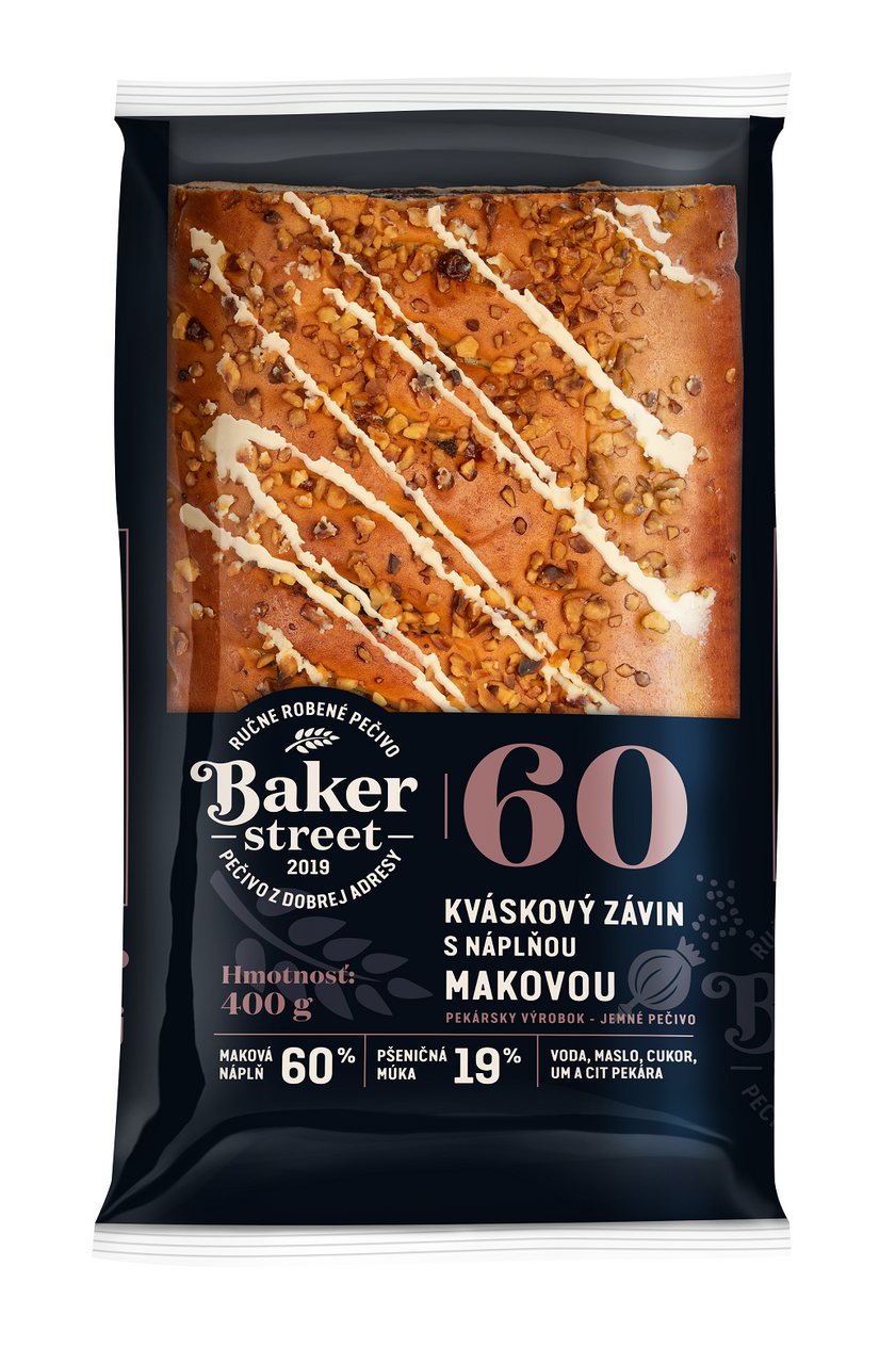 BAKER STREET Závin kváskový s makovou náplňou balený 400 g