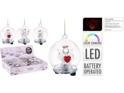 Sklenená guľa s anjelom LED 1ks