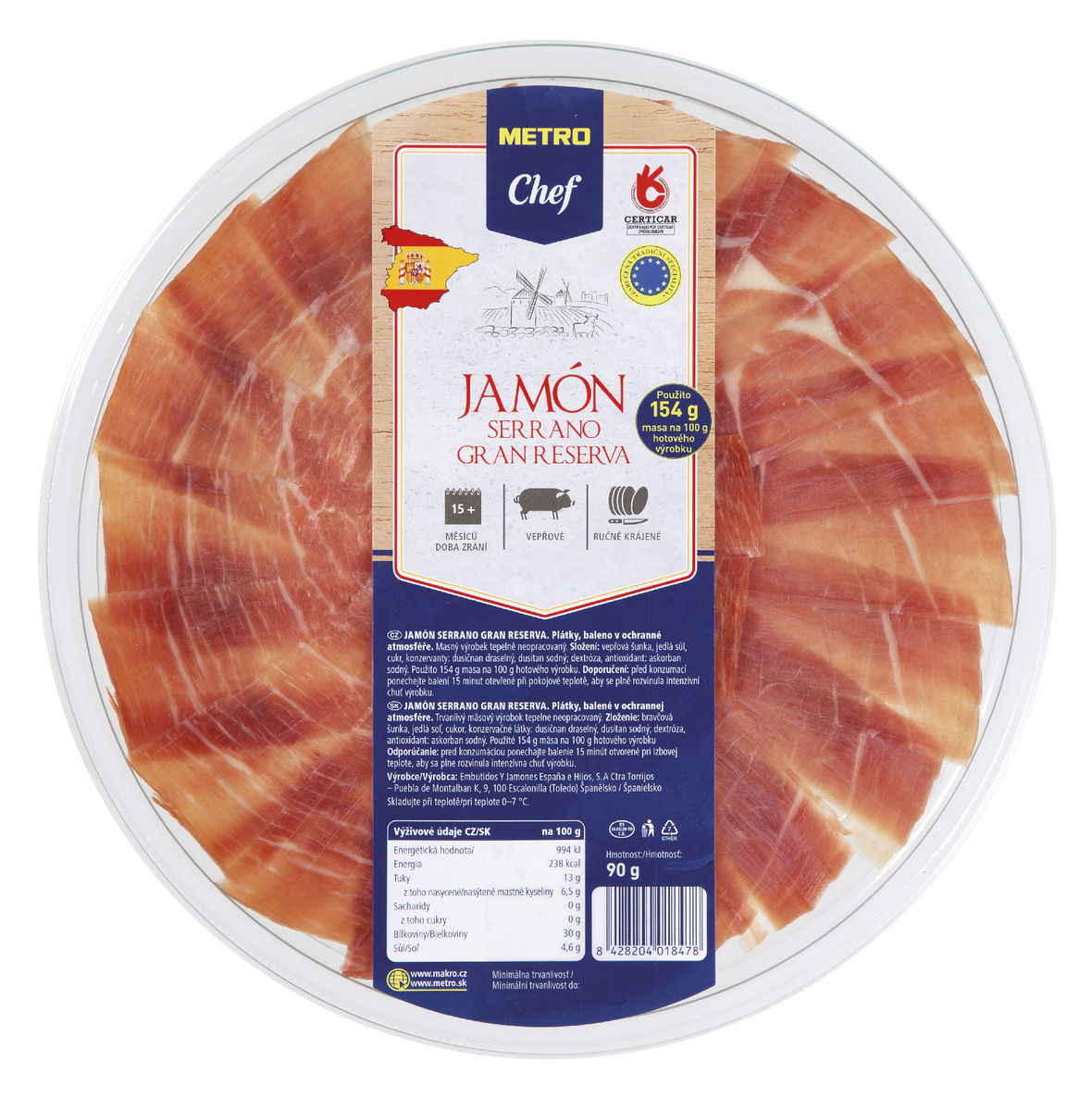 METRO Chef Jamón Serrano Gran Reserva plátky chlad. 90 g