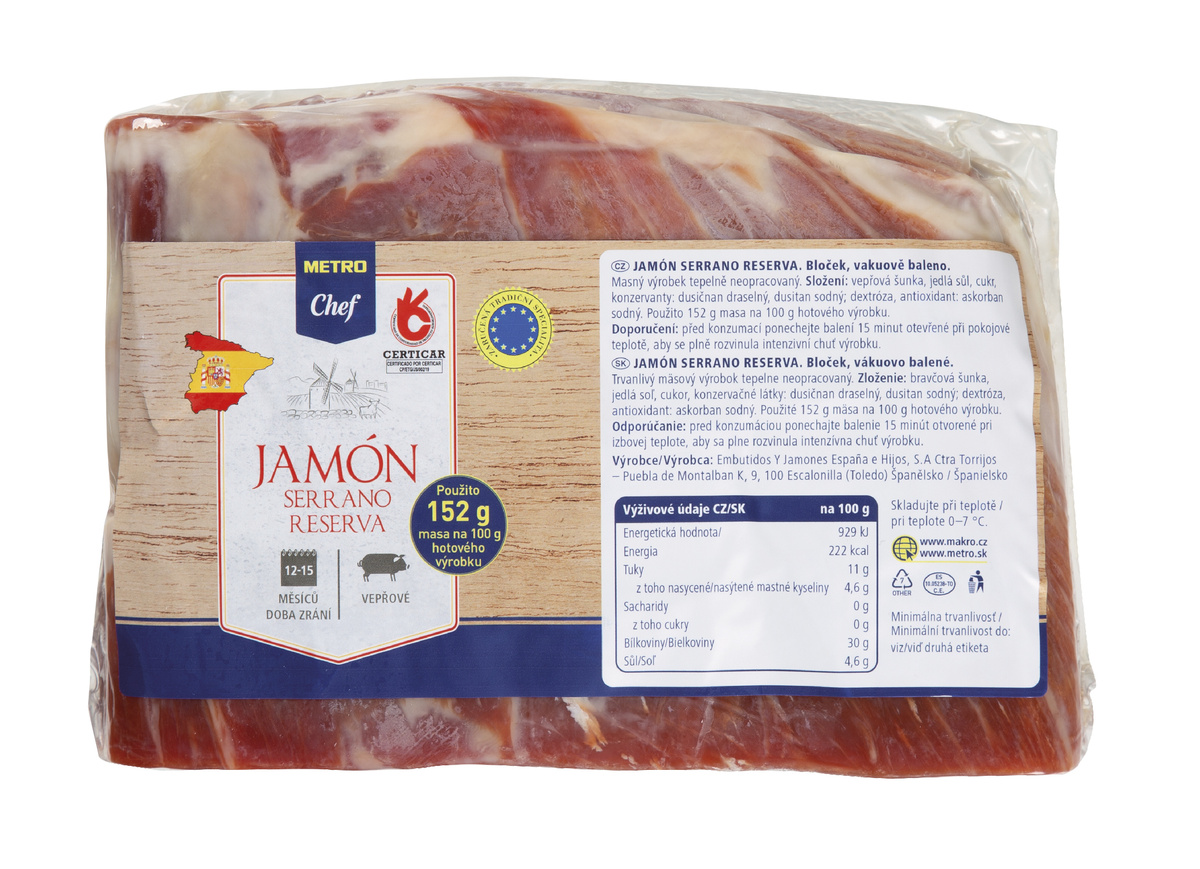 METRO Chef Jamón Serano Reserva blok chlad. váž. cca 2,5 kg
