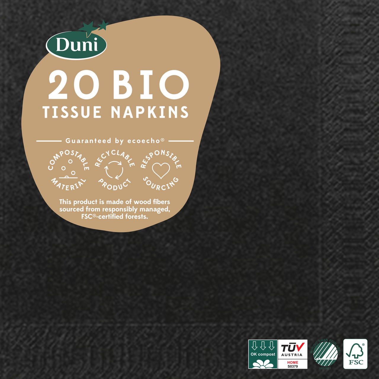 Duni Servítky papierové 3-vrstvové 33 cm čierne 20 ks