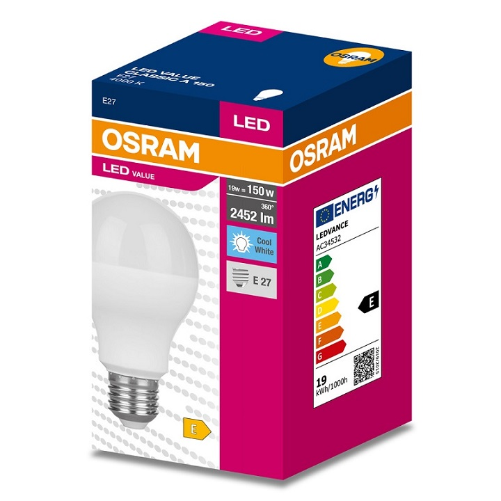OSRAM Žiarovka LED Value Classic 150 19W E27 FR studená biela 1 ks