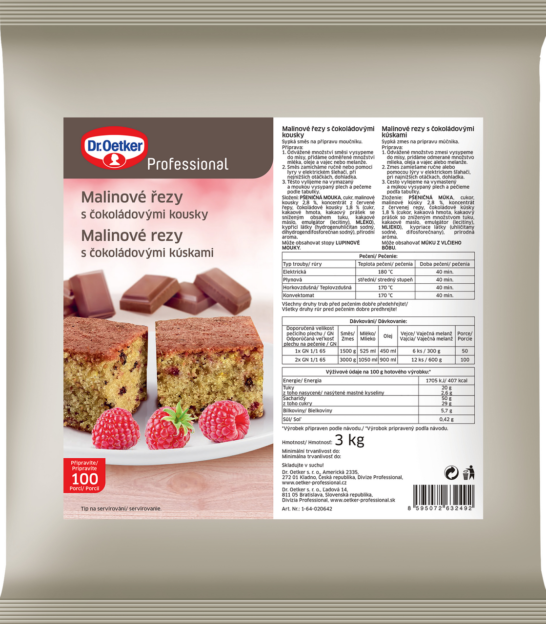 Dr. Oetker Malinové rezy s čokoládou 3 kg
