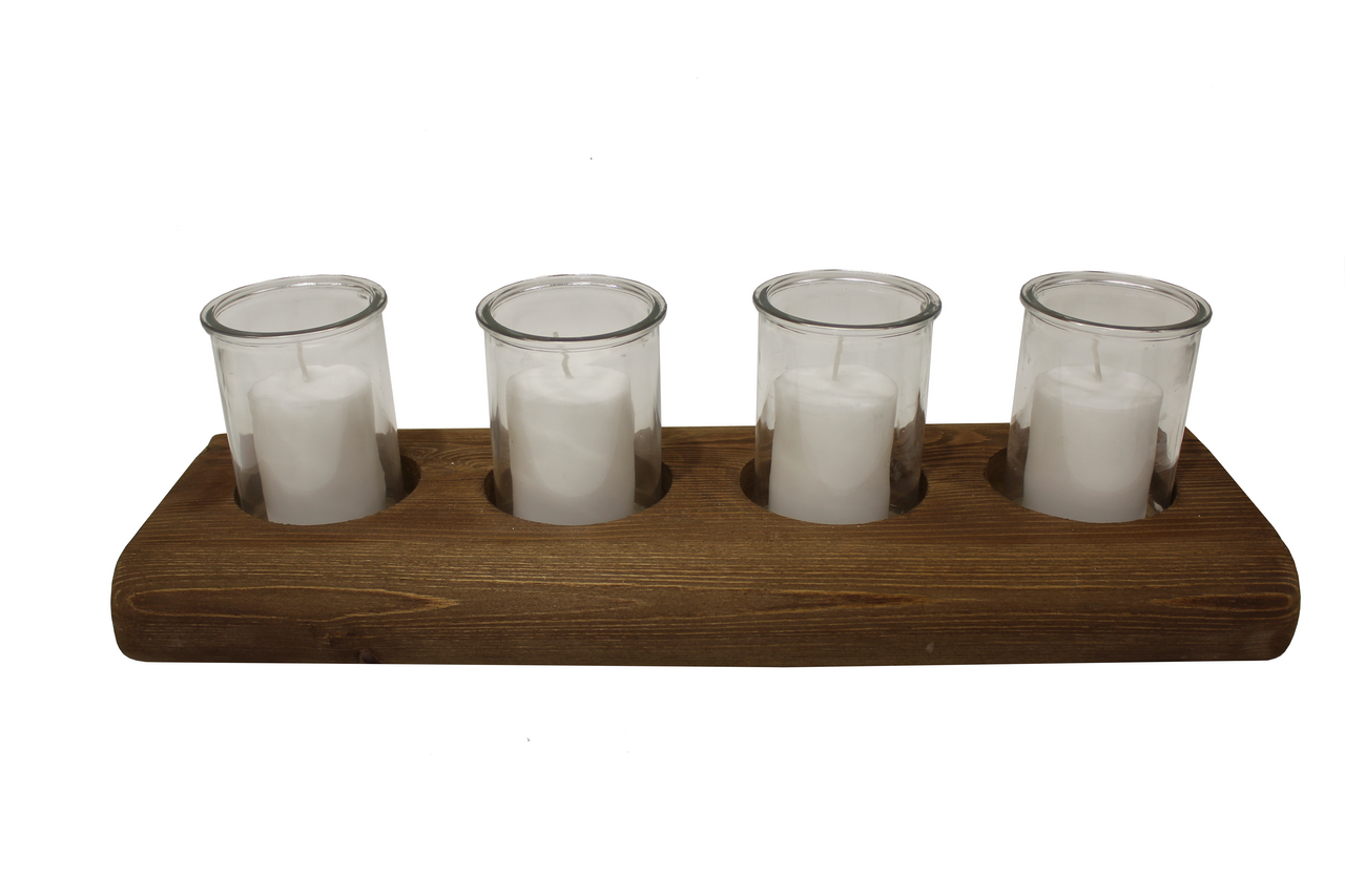 Svietnik adventný drevený so sviečkou v skle 1 ks