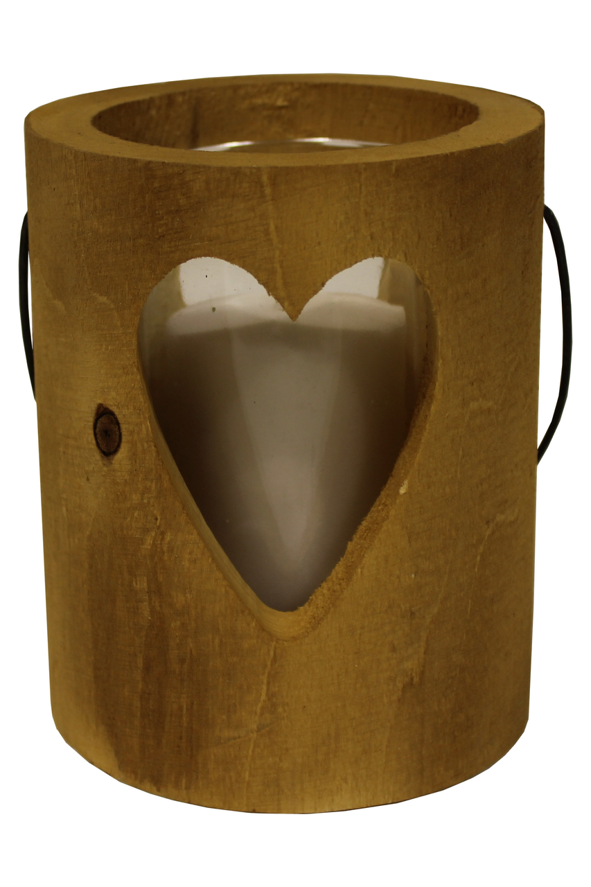 Lucerna drevená so sviečkou v skle 13x15cm 1 ks