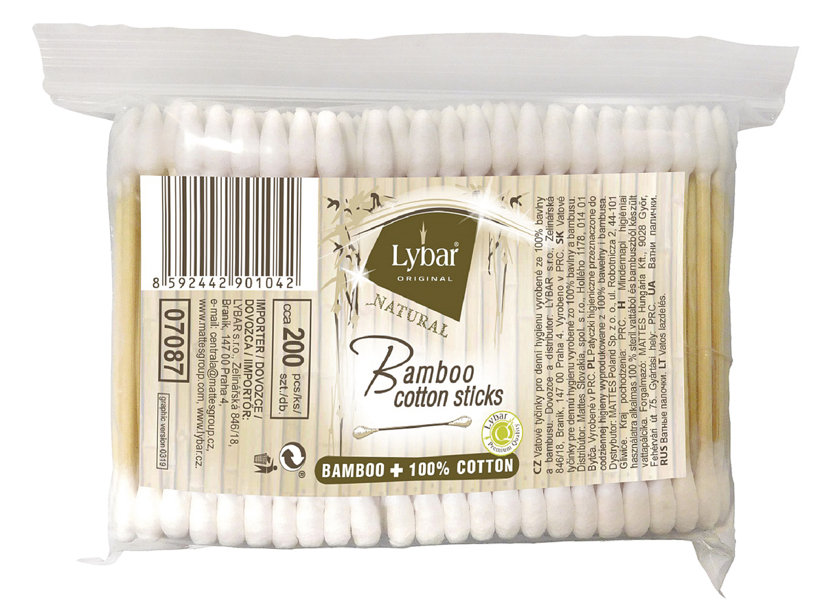 LYBAR Vatové tyčinky bambusové 200 ks vrecko