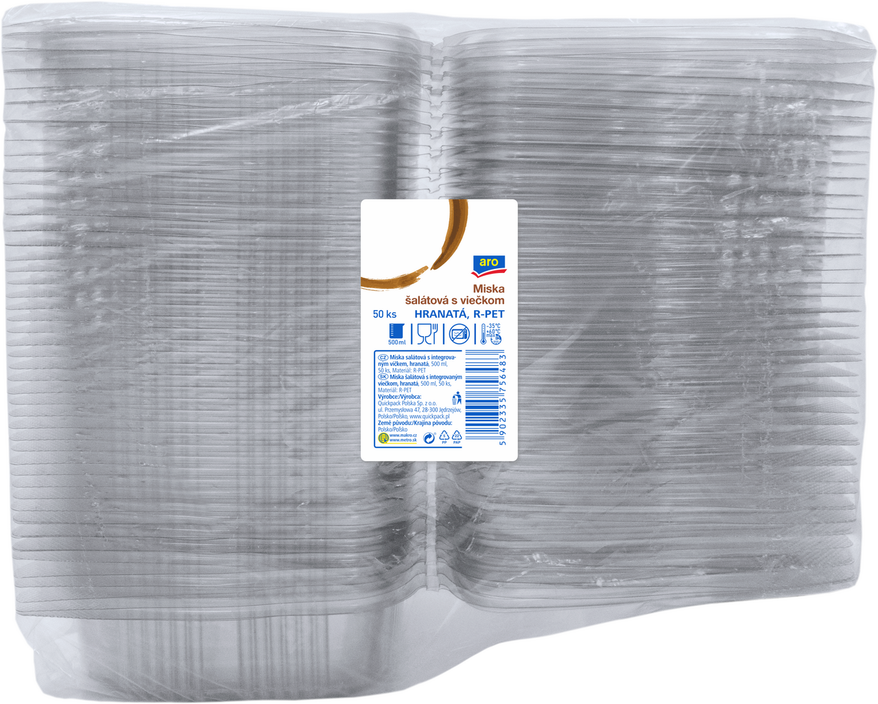 aro Miska na šalát s viečkom r-PET 500 ml 50 ks