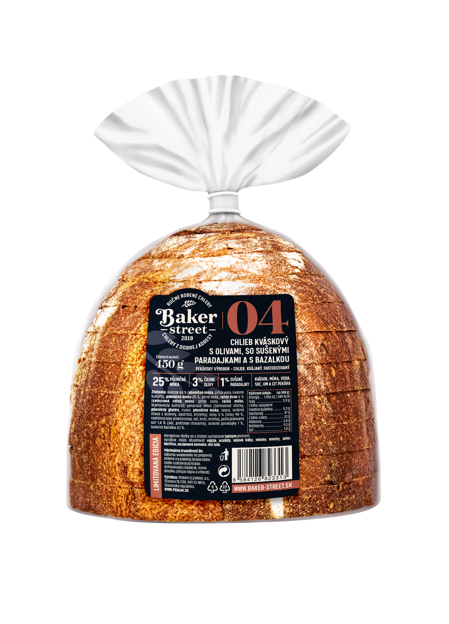 BAKER STREET Chlieb kváskový s olivami a paradajkami 450 g