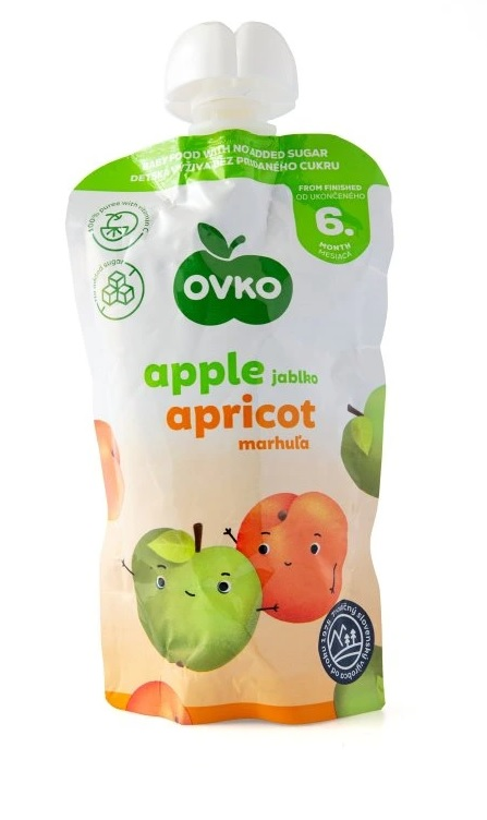 OVKO Detská výživa jablko a marhuľa bez cukru 10 x 120 g