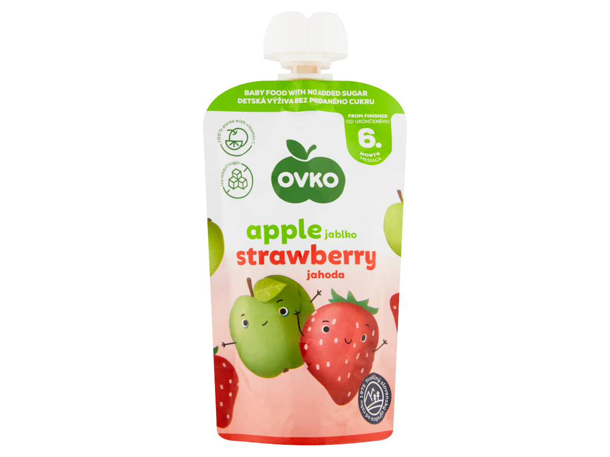 OVKO Detská výživa jablko a jahoda bez cukru 10 x 120 g