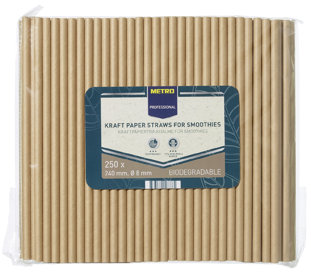 METRO PROFESSIONAL Slamky papierové kraft 240 x 8 mm 250 ks