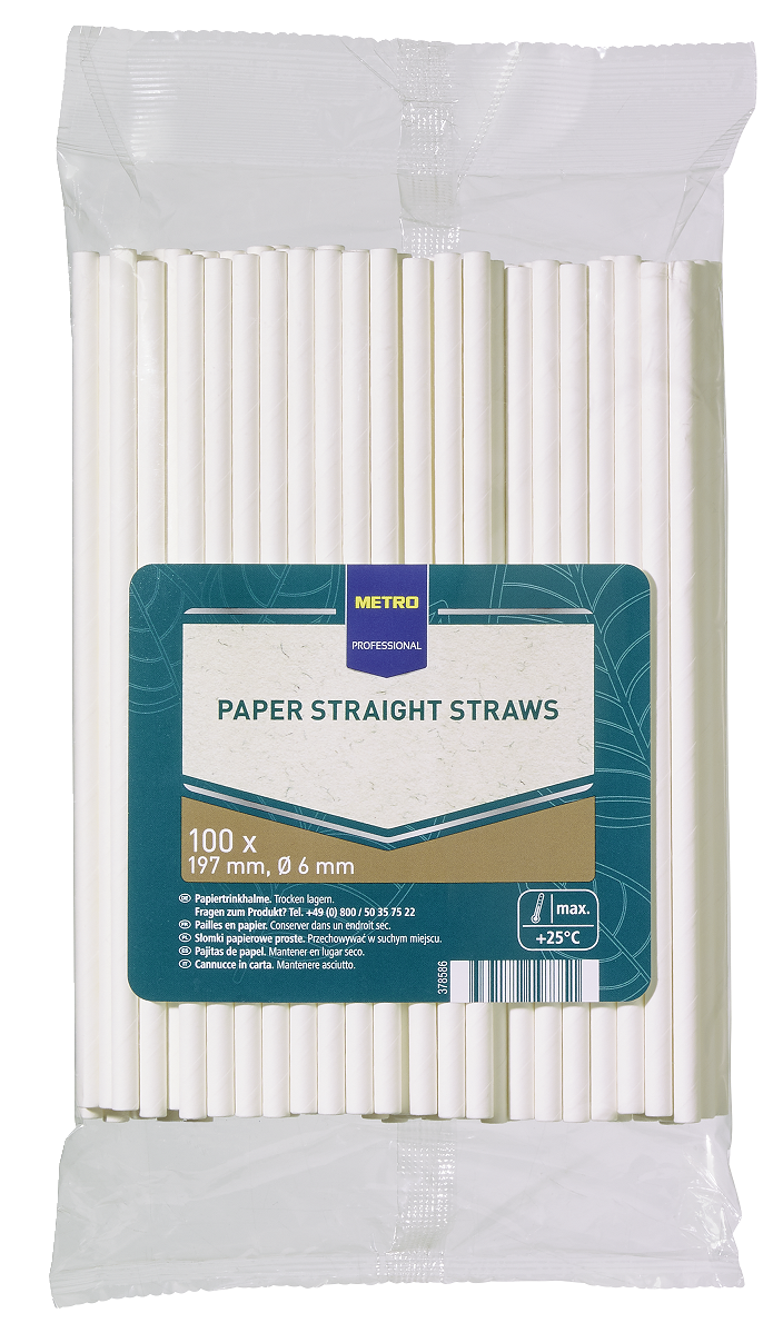 METRO PROFESSIONAL Slamky papierové 197 x 6 mm biele 100 ks