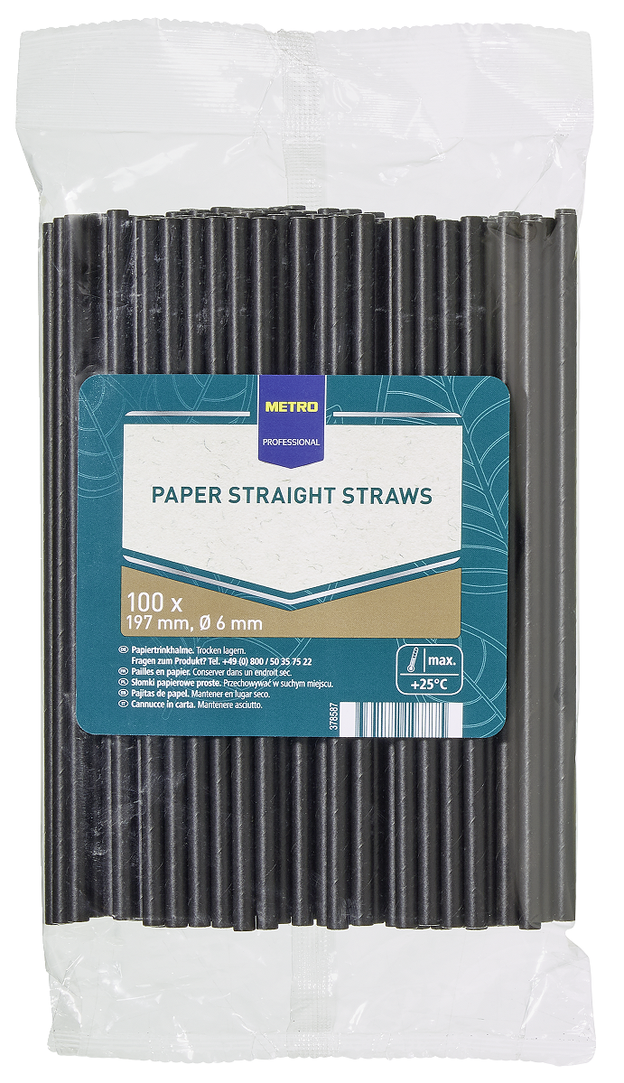METRO PROFESSIONAL Slamky papierové 197 x 6 mm čierne 100 ks