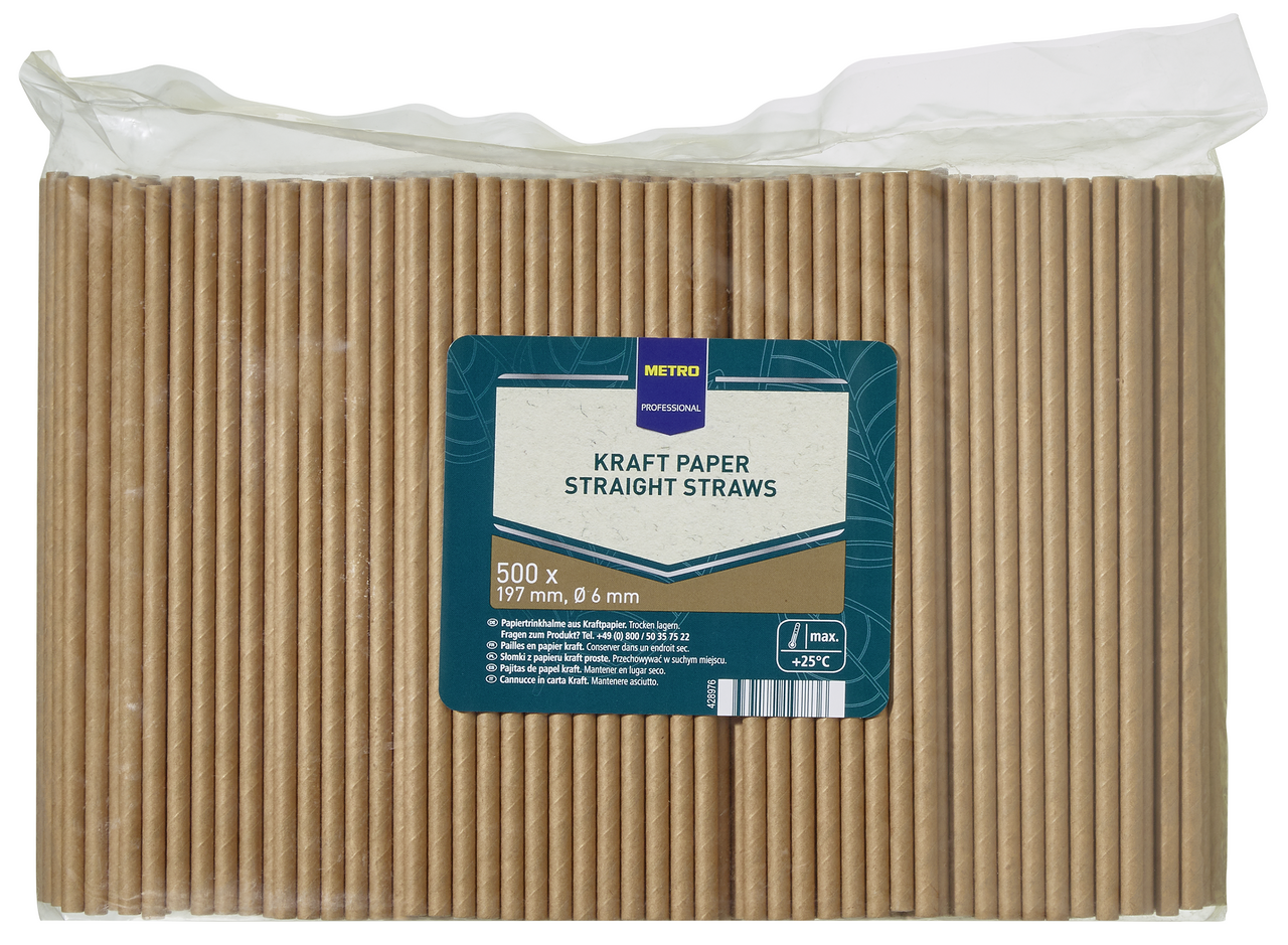 METRO PROFESSIONAL Slamky papierové 197 x 6 mm hnedé 500 ks