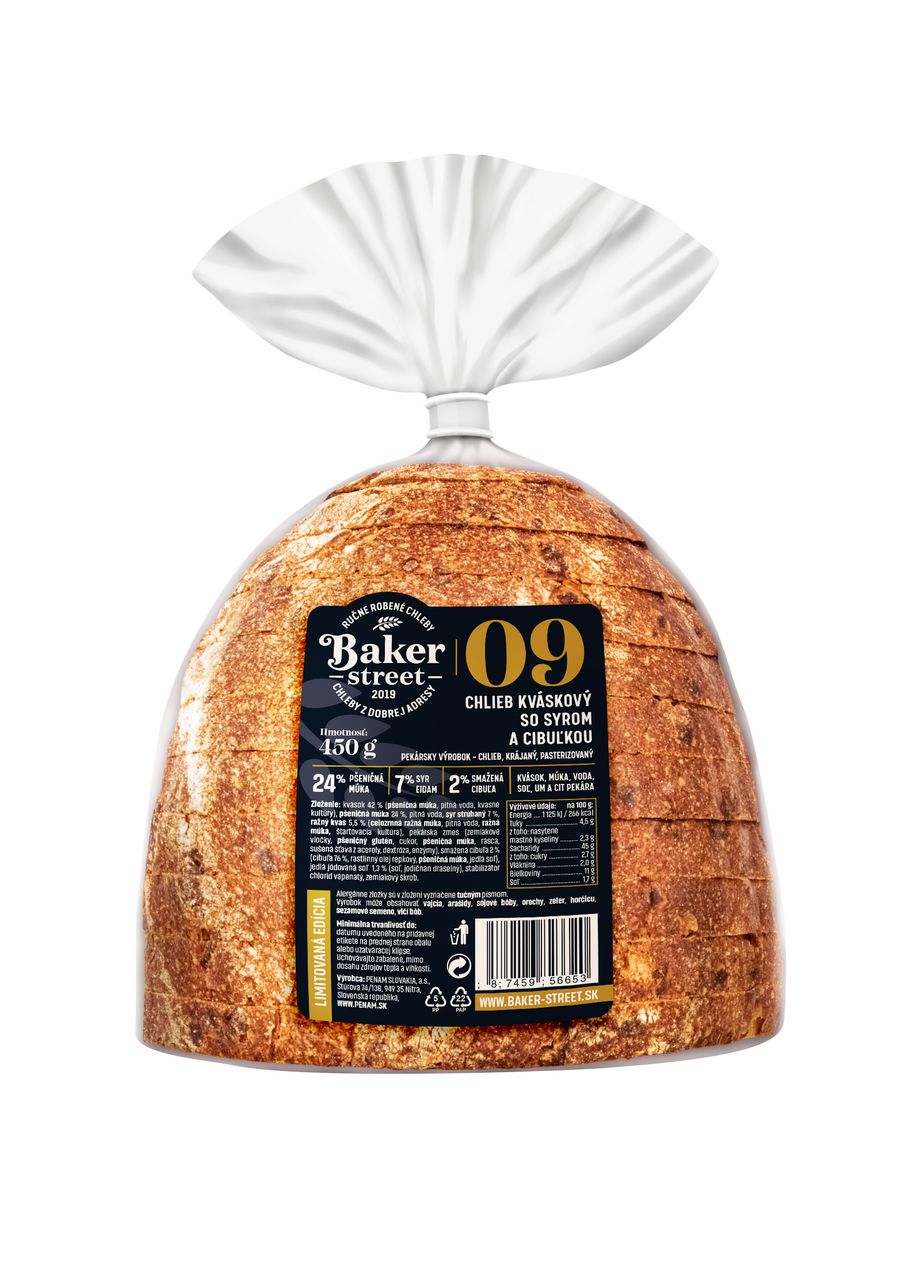 BAKER STREET Chlieb kváskový so syrom a cibuľkou 450 g