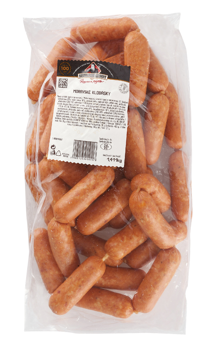 KOSTELECKÉ UZENINY Moravské klobásky chlad. váž cca 1,5 kg