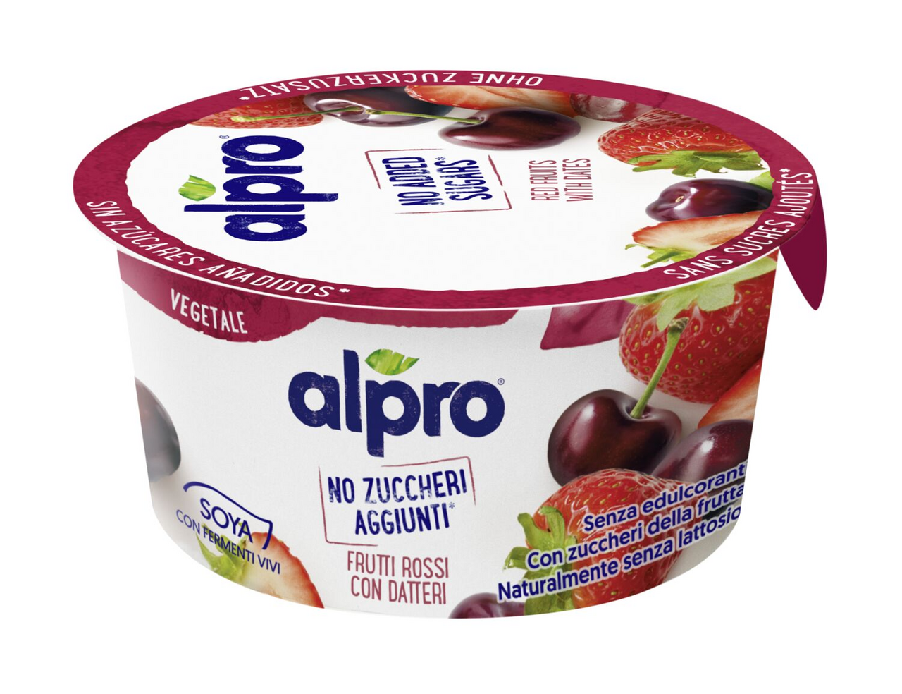 alpro Rastlinná alternatíva jogurtu bez cukru jahoda - čerešňa - datľa chlad. 135 g
