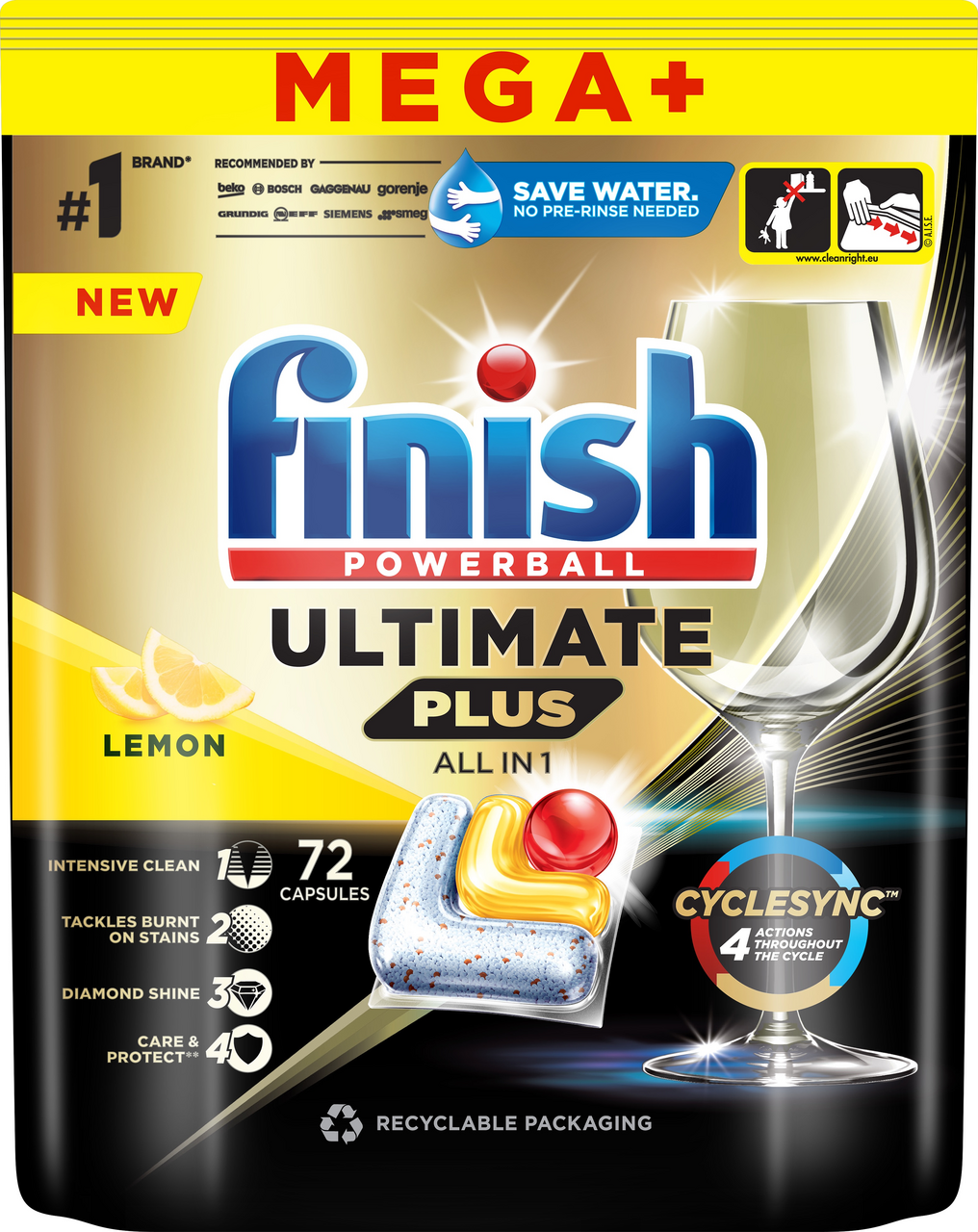 finish Ultimate Plus Lemon kapsuly do umývačky riadu 72 ks