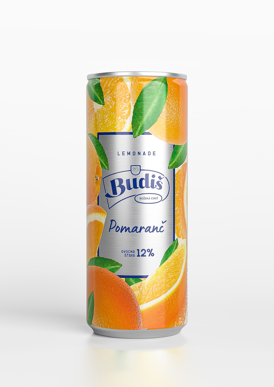 Budiš Sýtený nápoj pomaranč 12 % 24 x 330 ml vratná plechovka